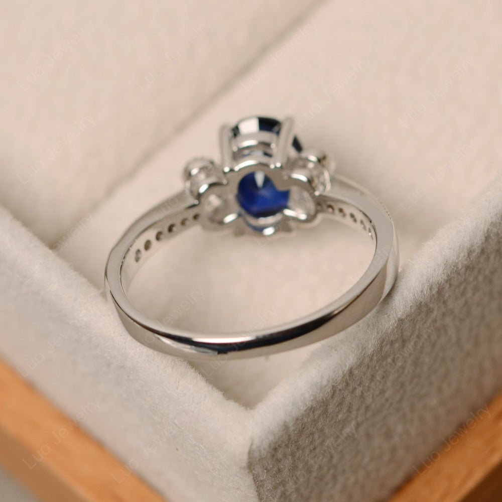 Oval Cut Lab Sapphire Art Deco Engagement Ring - LUO Jewelry