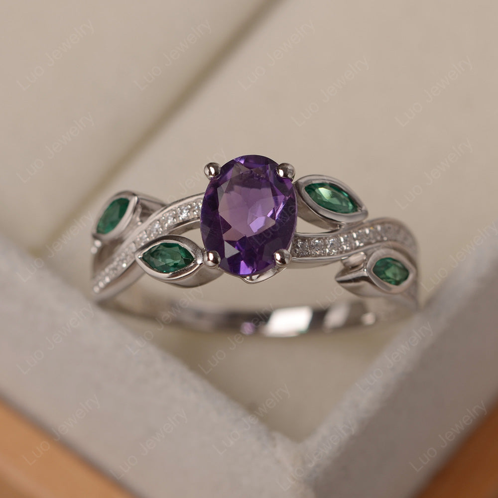 Oval Cut Amethyst Art Deco Wedding Ring - LUO Jewelry