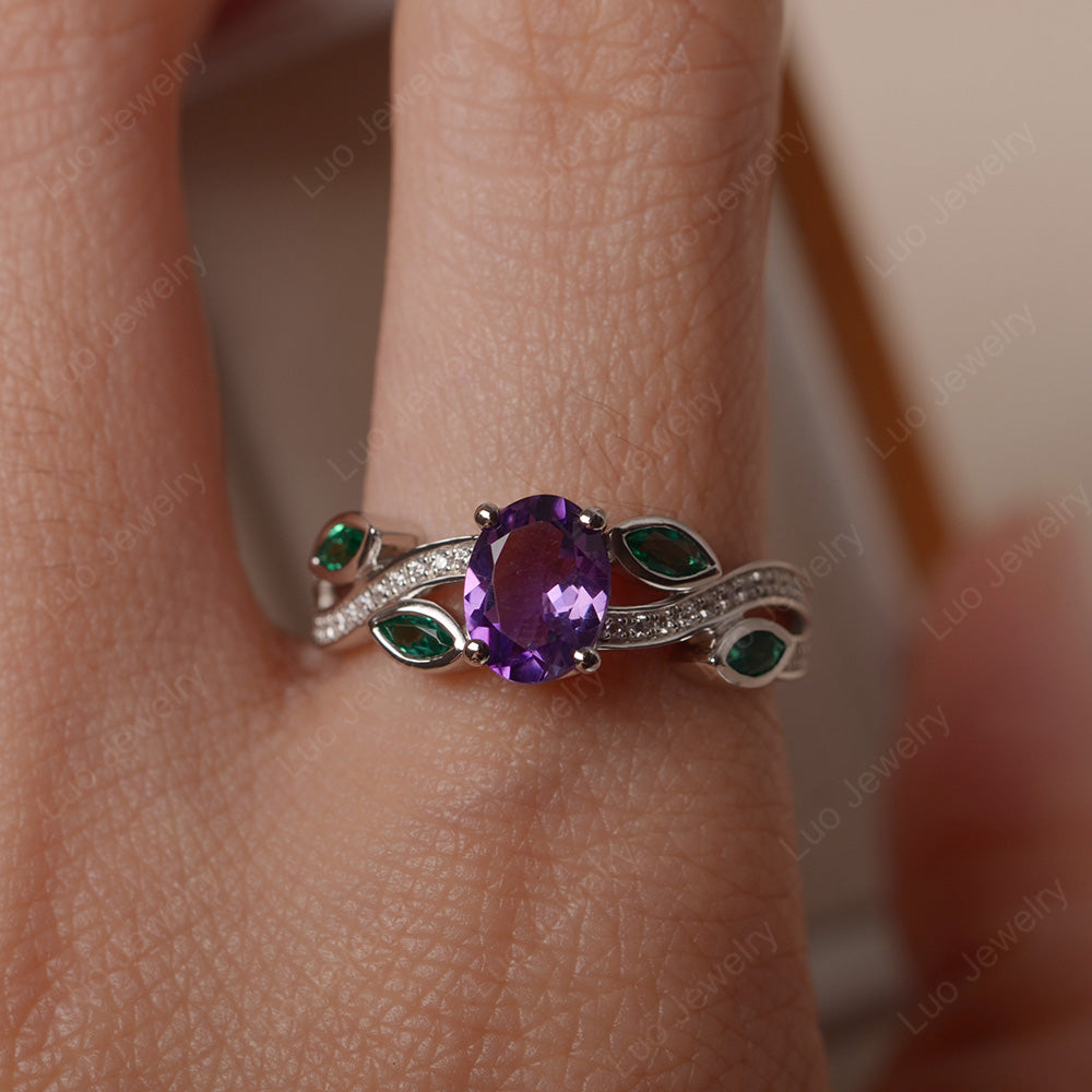 Oval Cut Amethyst Art Deco Wedding Ring - LUO Jewelry
