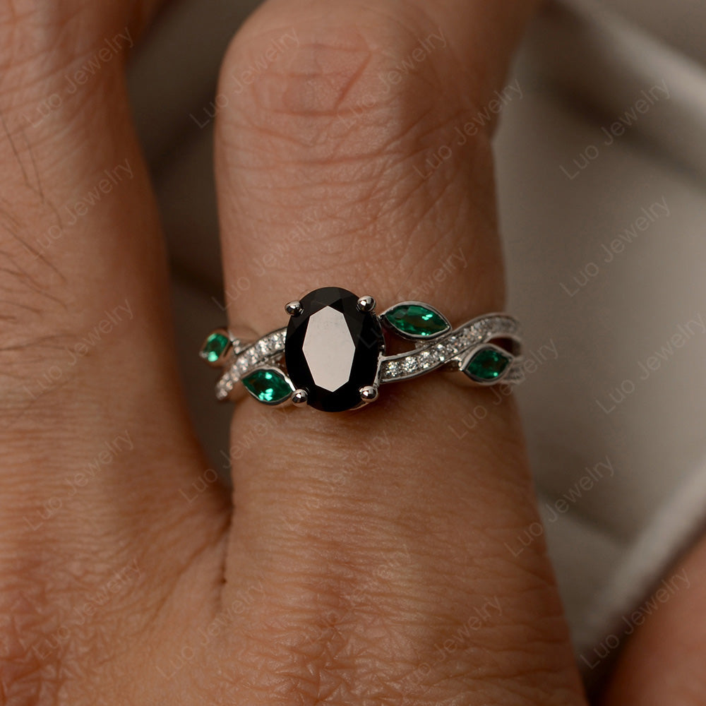 Oval Cut Black Spinel Art Deco Wedding Ring - LUO Jewelry