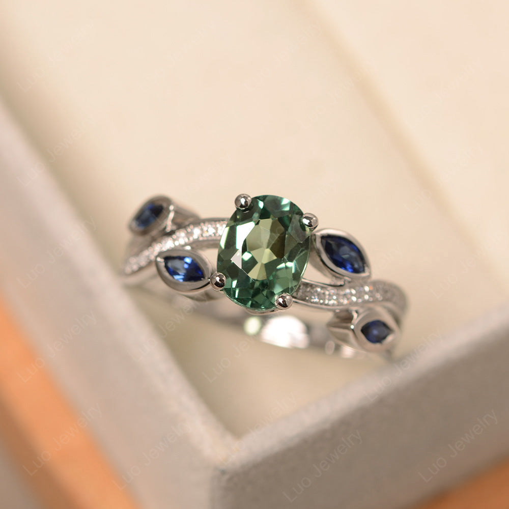 Oval Cut Green Sapphire Art Deco Wedding Ring - LUO Jewelry