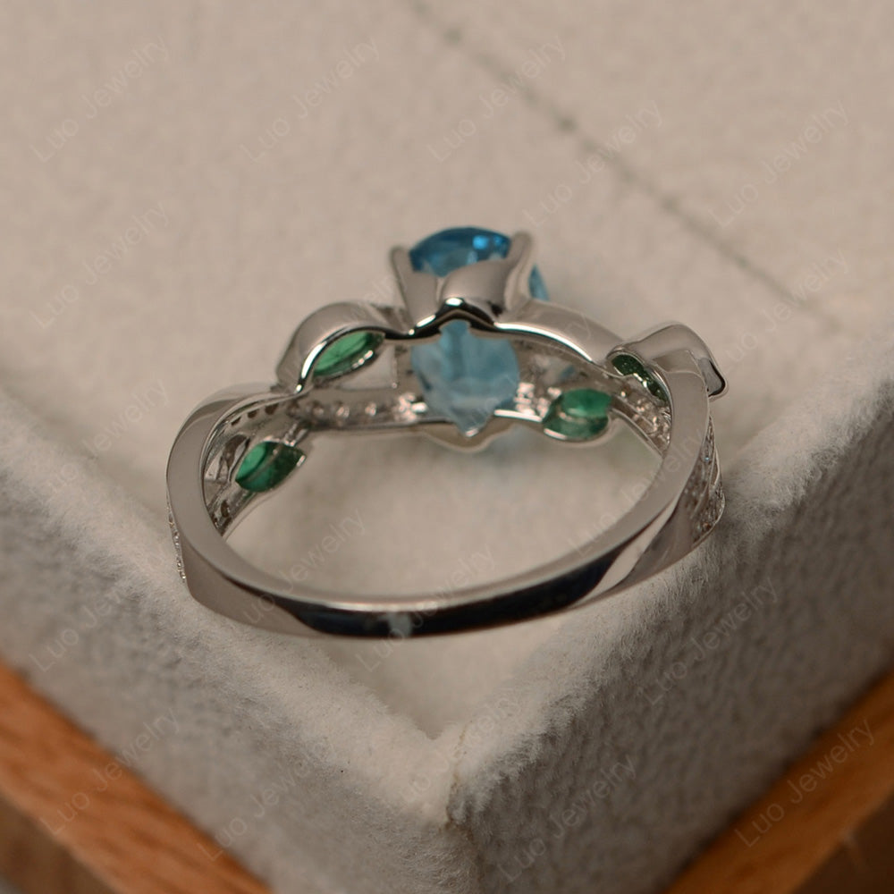 Oval Cut Swiss Blue Topaz Art Deco Wedding Ring - LUO Jewelry
