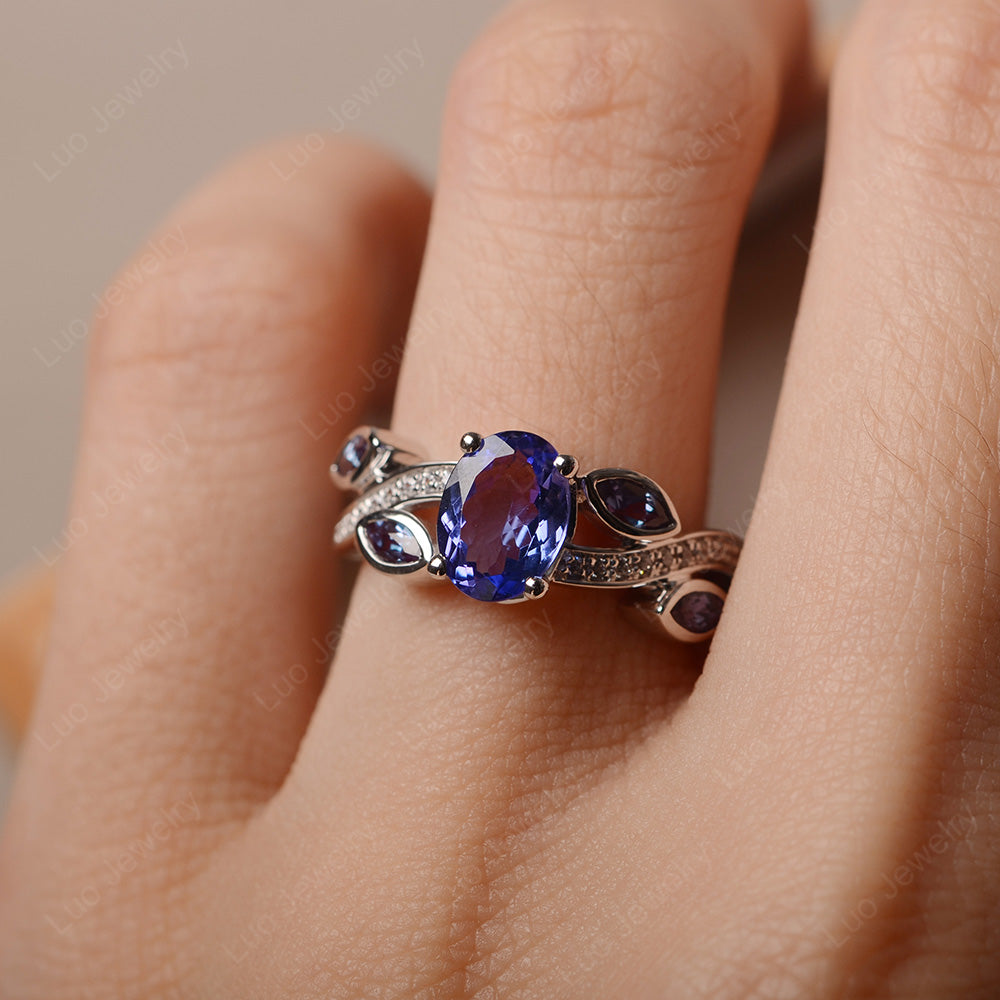 Oval Cut Tanzanite Art Deco Wedding Ring - LUO Jewelry