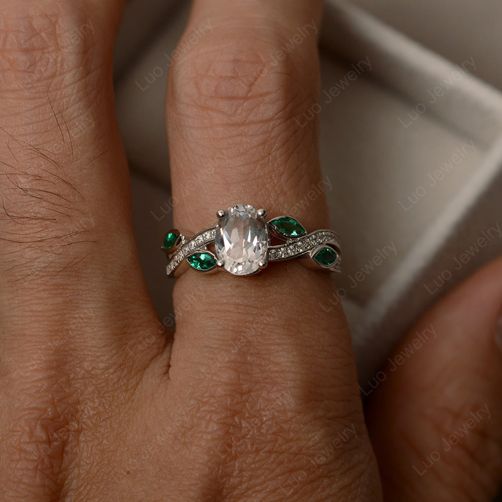 Oval Cut White Topaz Art Deco Wedding Ring - LUO Jewelry