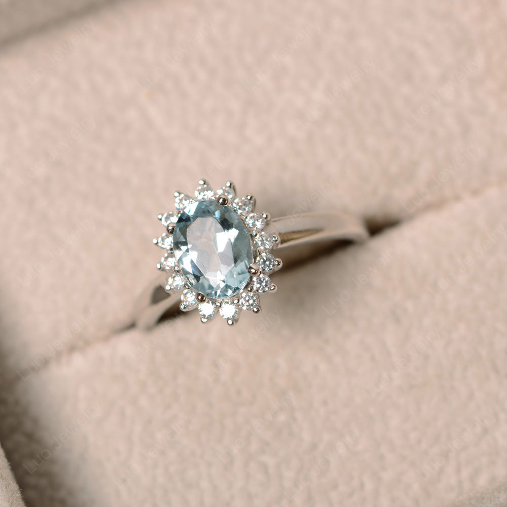 Oval Shape Aquamarine Halo Engagement Ring - LUO Jewelry
