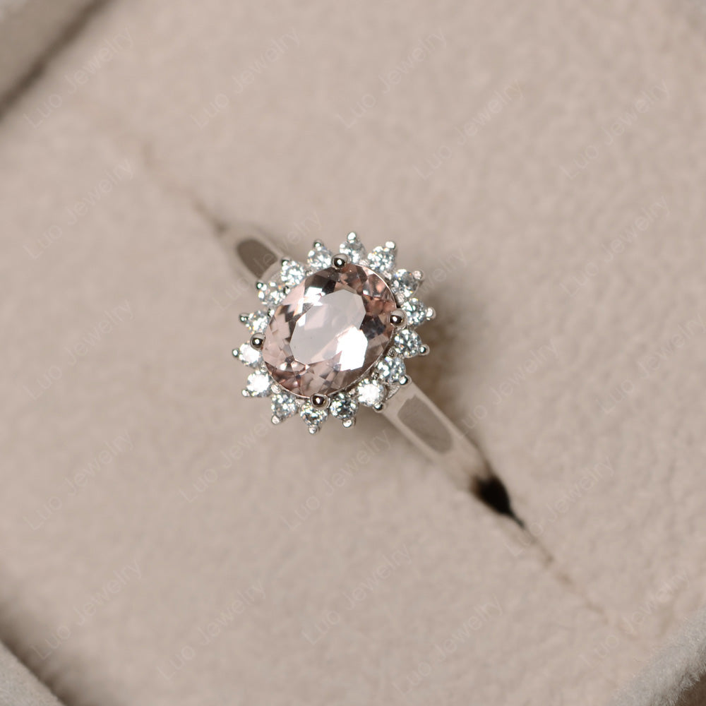 Oval Shape Morganite Halo Engagement Ring - LUO Jewelry