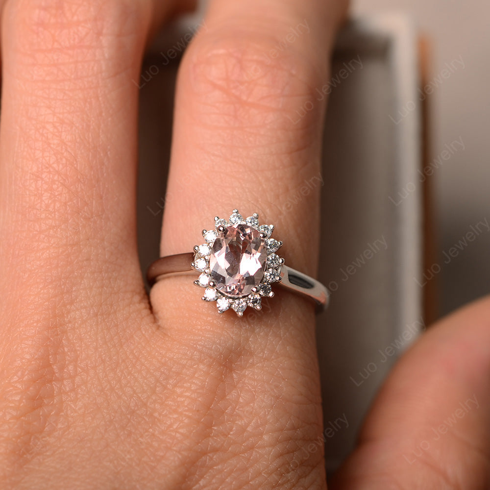 Oval Shape Morganite Halo Engagement Ring - LUO Jewelry