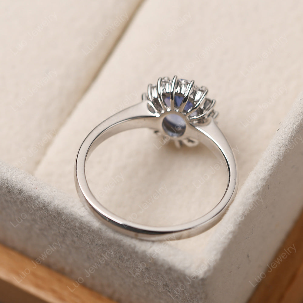 Oval Shape Tanzanite Halo Engagement Ring - LUO Jewelry