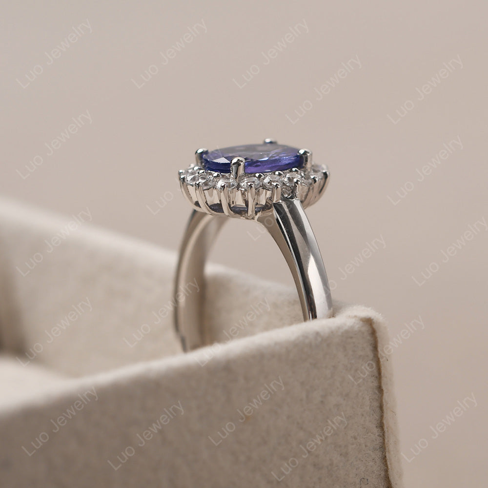 Oval Shape Tanzanite Halo Engagement Ring - LUO Jewelry