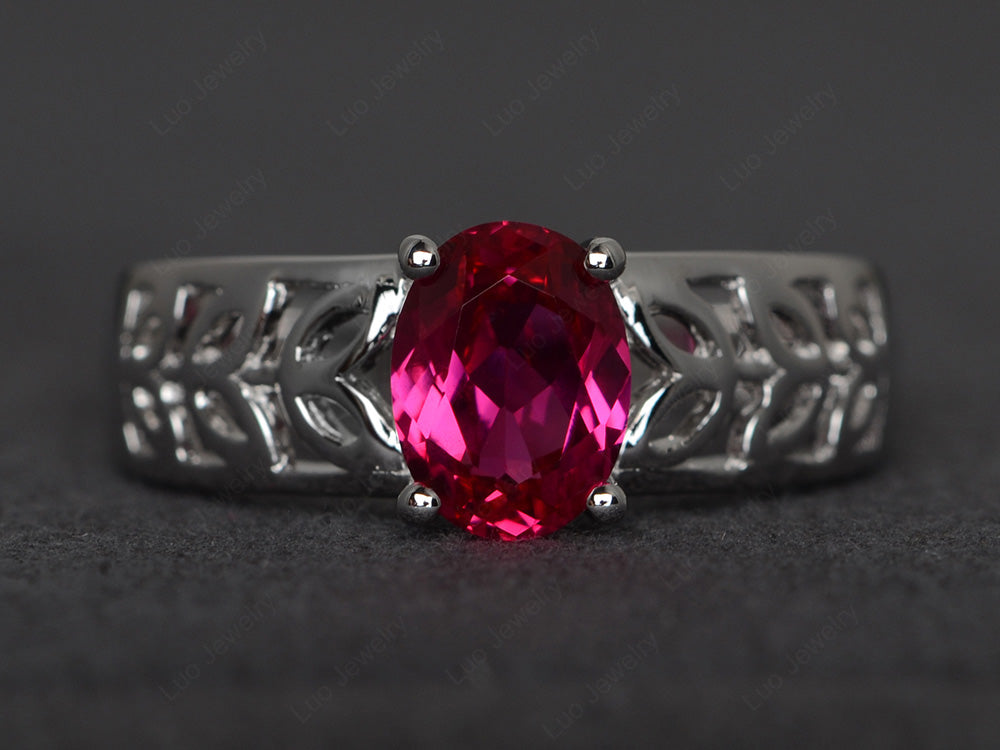Ruby Engagement Ring Wide Band Silver - LUO Jewelry