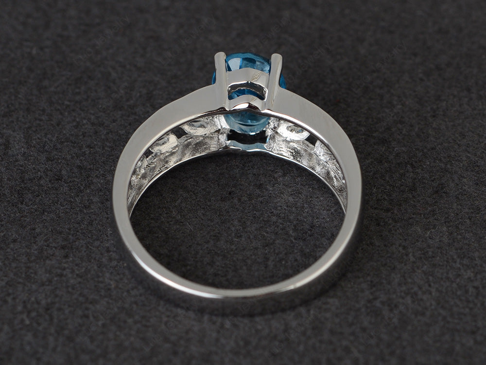 Swiss Blue Topaz Engagement Ring Wide Band Silver - LUO Jewelry