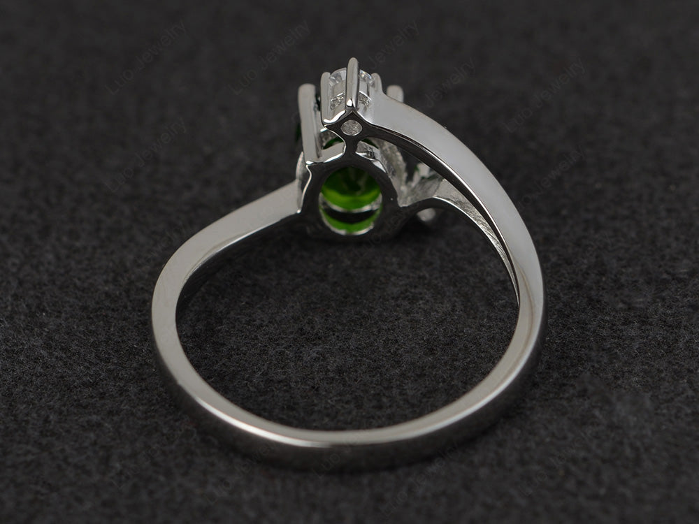Oval Cut Diopside Asymmetric Ring White Gold - LUO Jewelry