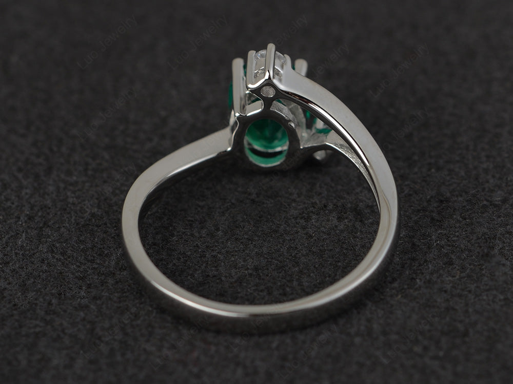 Oval Cut Lab Emerald Asymmetric Ring White Gold - LUO Jewelry