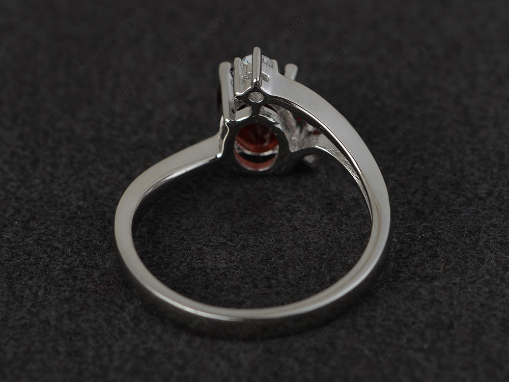 Oval Cut Garnet Asymmetric Ring White Gold - LUO Jewelry