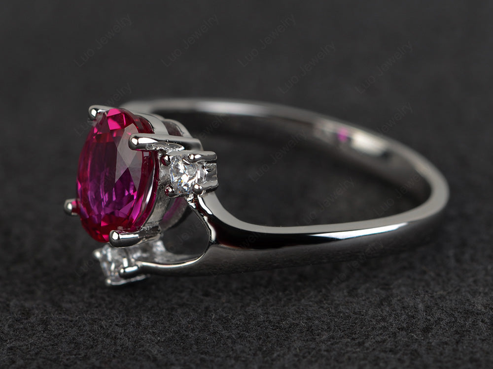 Oval Cut Ruby Asymmetric Ring White Gold - LUO Jewelry