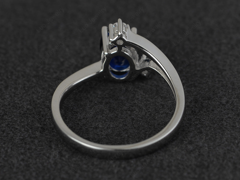 Oval Cut Lab Sapphire Asymmetric Ring White Gold - LUO Jewelry