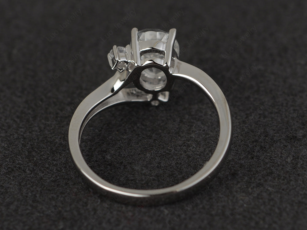 Oval Cut White Topaz Asymmetric Ring White Gold - LUO Jewelry