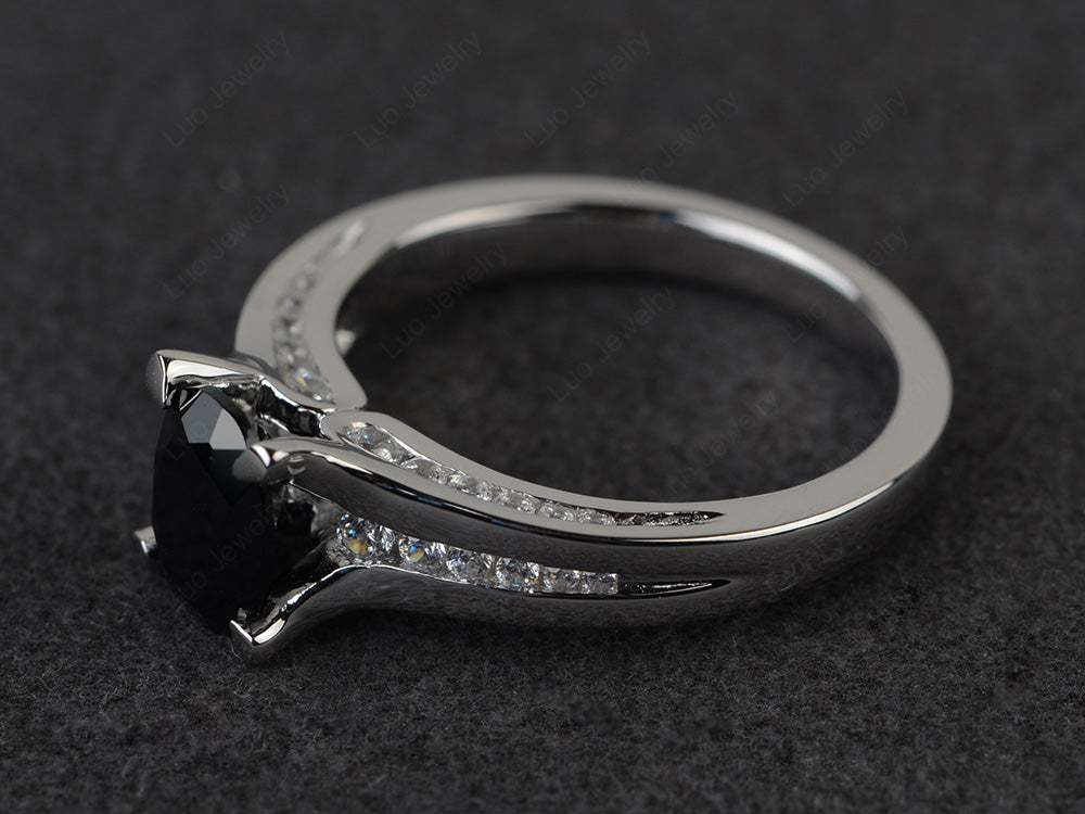 Black Stone Ring Oval With Channel Setting Band - LUO Jewelry