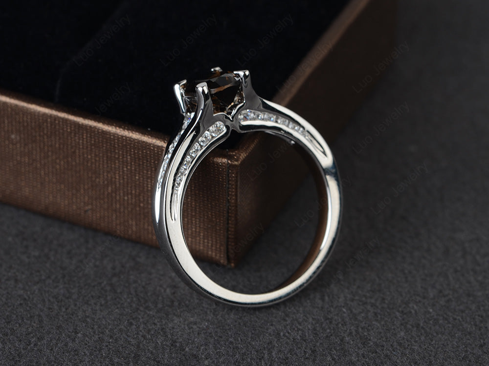 Smoky Quartz Ring Oval With Channel Setting Band - LUO Jewelry