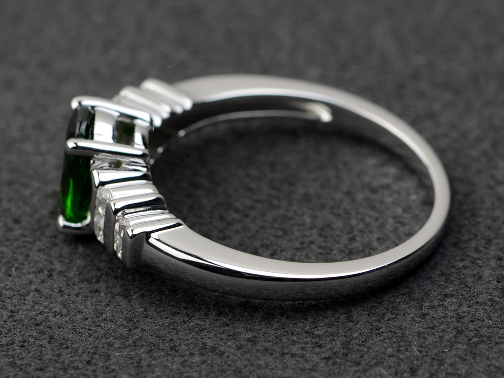 Diopside Engagement Ring Oval Cut Ring Silver - LUO Jewelry