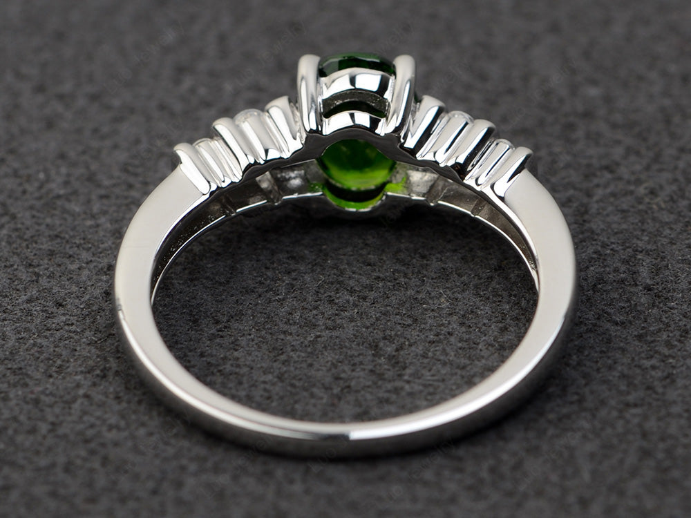 Diopside Engagement Ring Oval Cut Ring Silver - LUO Jewelry