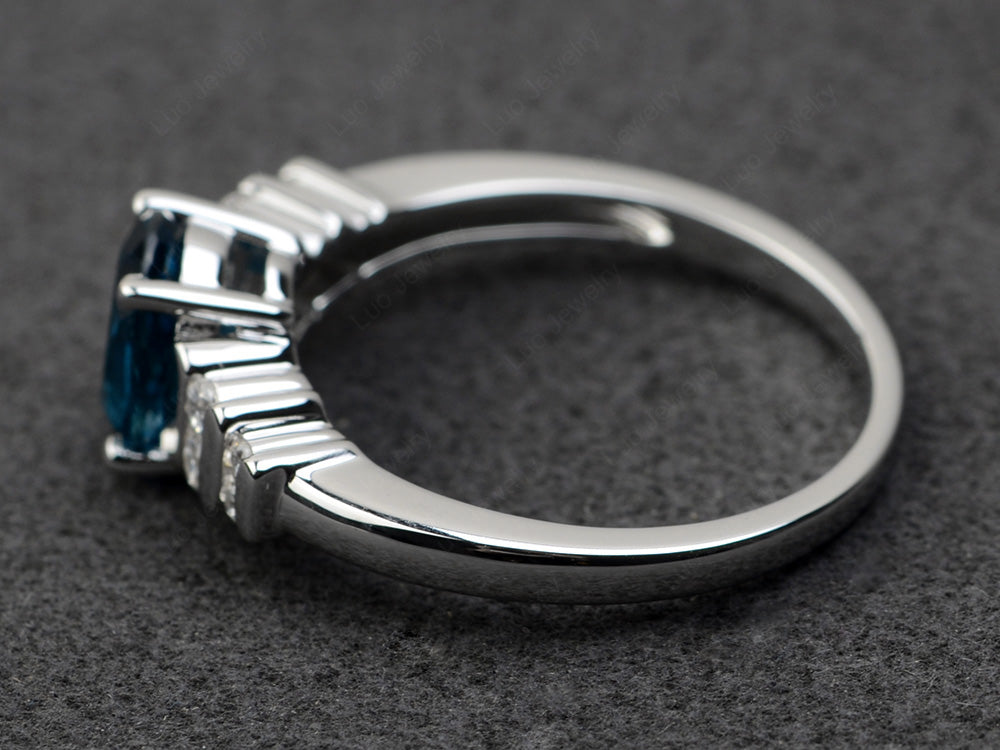 London Blue Topaz Engagement Ring Oval Cut Ring Silver - LUO Jewelry