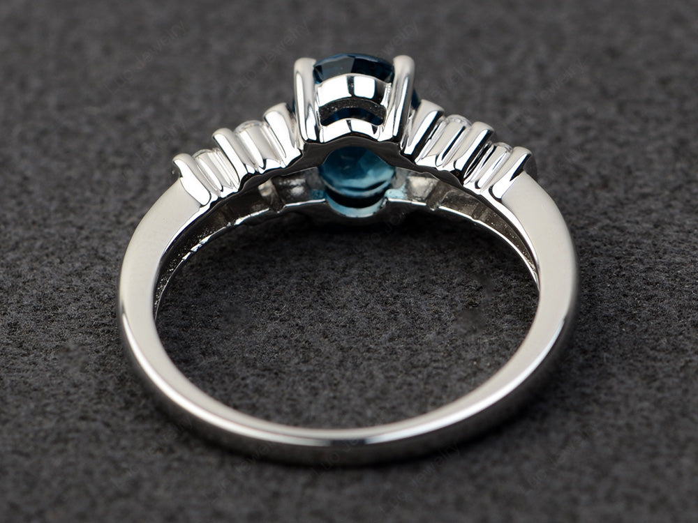 London Blue Topaz Engagement Ring Oval Cut Ring Silver - LUO Jewelry