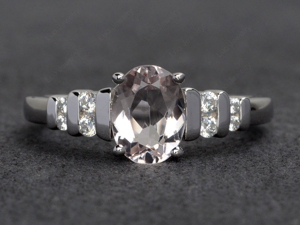 Morganite Engagement Ring Oval Cut Ring Silver - LUO Jewelry