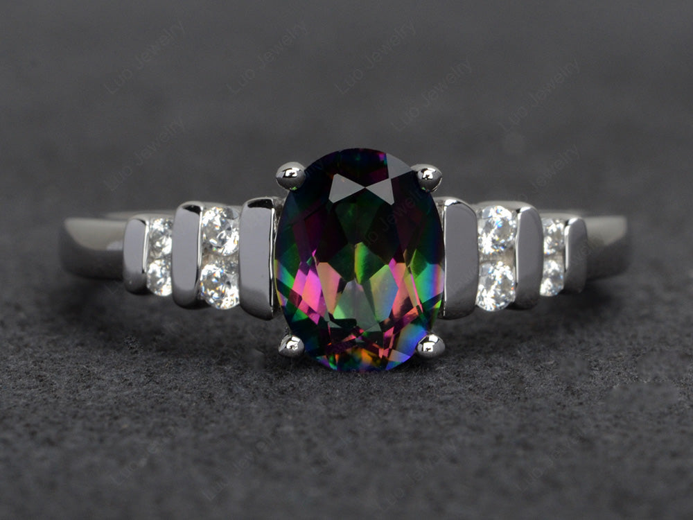 Mystic Topaz Engagement Ring Oval Cut Ring Silver - LUO Jewelry