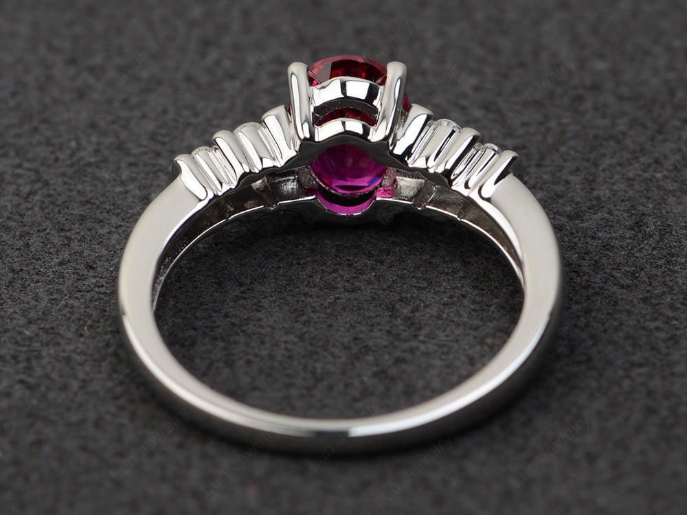 Ruby Engagement Ring Oval Cut Ring Silver - LUO Jewelry