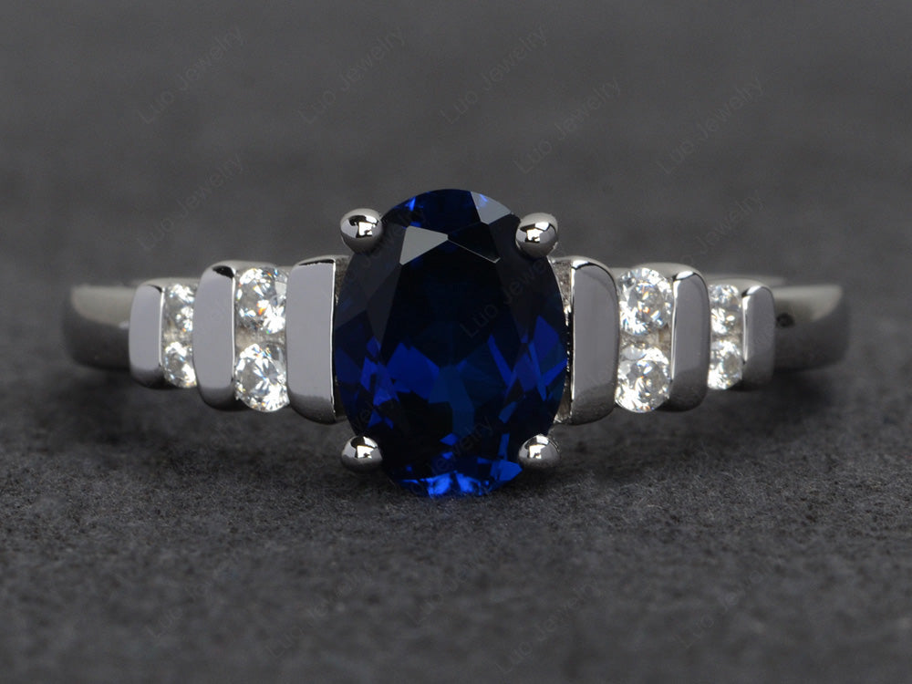 Lab Sapphire Engagement Ring Oval Cut Ring Silver - LUO Jewelry