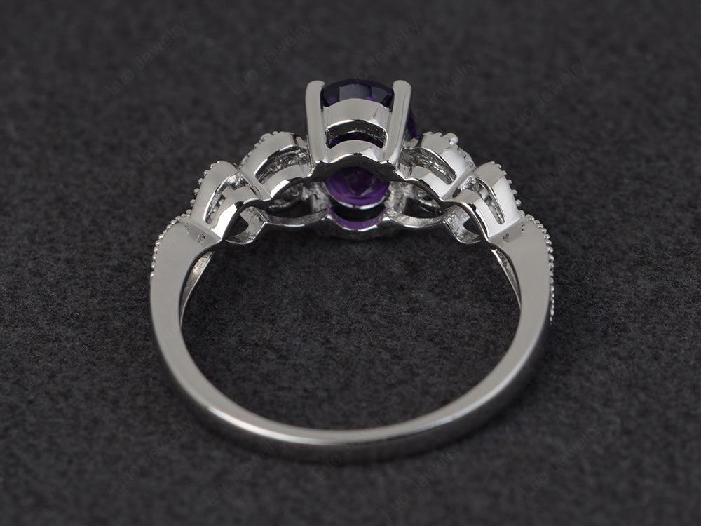 Art Deco Amethyst Ring Oval Cut Stone Ring - LUO Jewelry