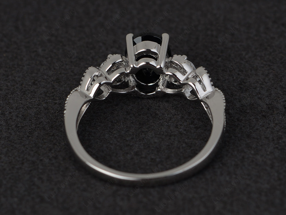 Art Deco Black Stone Ring Oval Cut Stone Ring - LUO Jewelry
