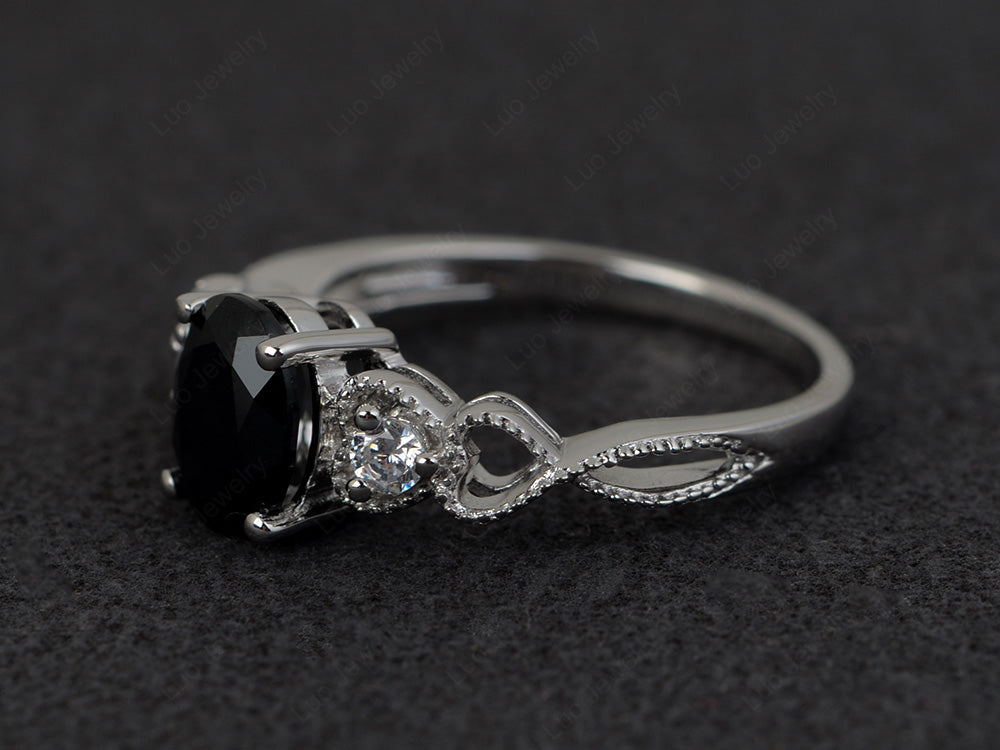 Art Deco Black Stone Ring Oval Cut Stone Ring - LUO Jewelry