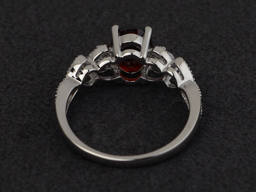 Art Deco Garnet Ring Oval Cut Stone Ring - LUO Jewelry