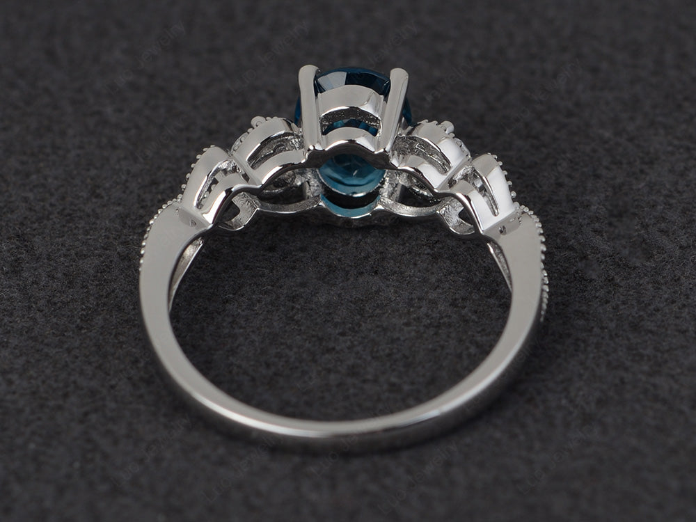 Art Deco London Blue Topaz Ring Oval Cut Stone Ring - LUO Jewelry