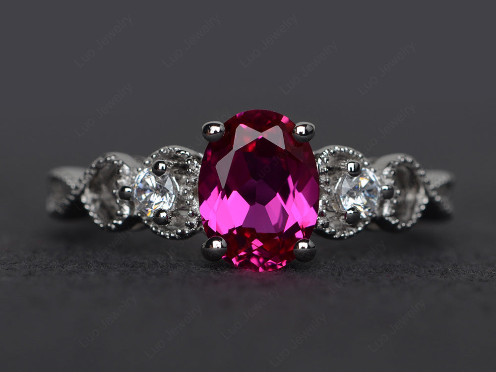 Art Deco Ruby Ring Oval Cut Stone Ring - LUO Jewelry