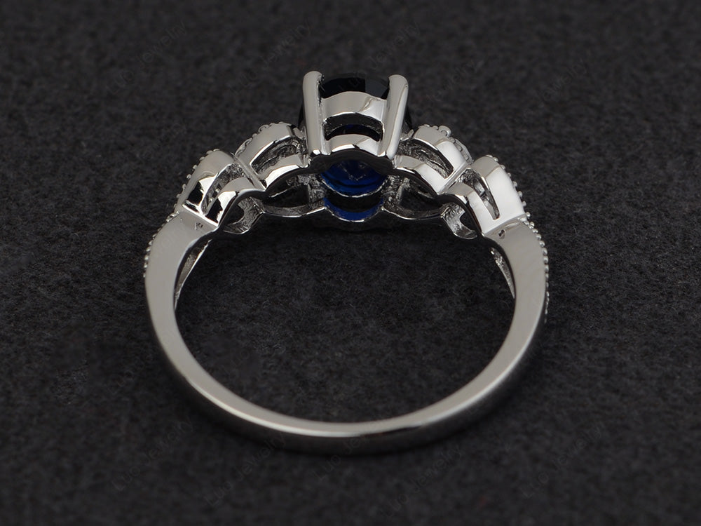 Art Deco Lab Sapphire Ring Oval Cut Stone Ring - LUO Jewelry