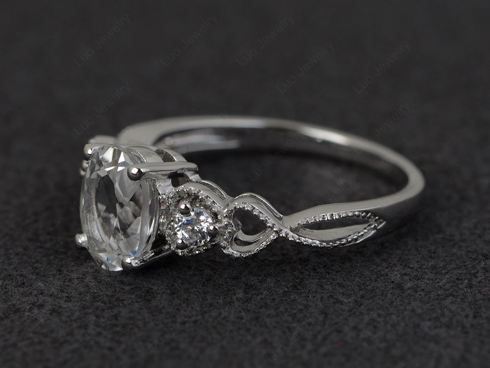 Art Deco White Topaz Ring Oval Cut Stone Ring - LUO Jewelry