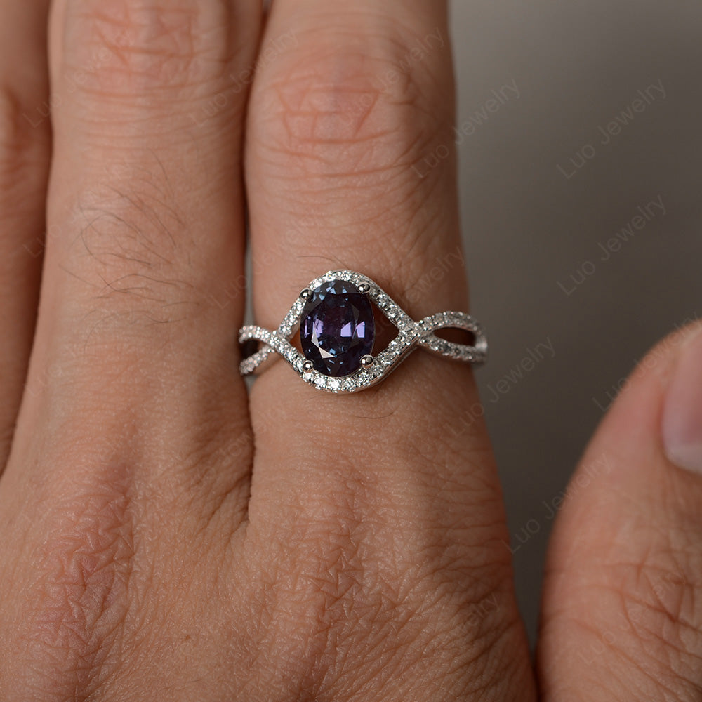 Oval Cut Alexandrite Ring Twisted Engagement Ring - LUO Jewelry