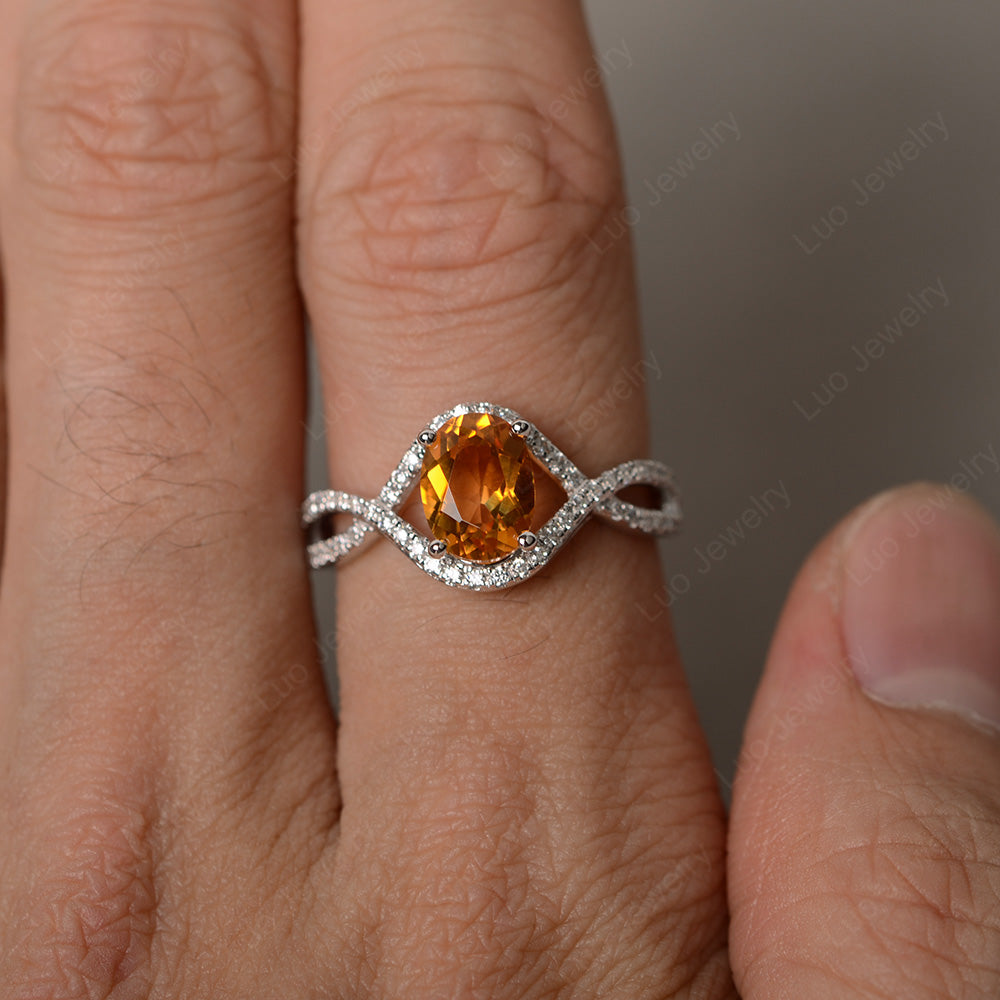 Oval Cut Citrine Ring Twisted Engagement Ring - LUO Jewelry