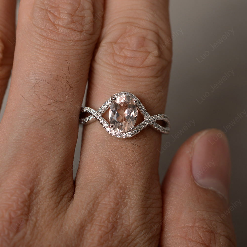 Oval Cut Morganite Ring Twisted Engagement Ring - LUO Jewelry