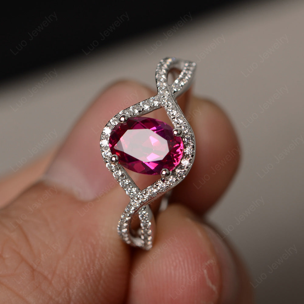 Oval Cut Ruby Ring Twisted Engagement Ring - LUO Jewelry
