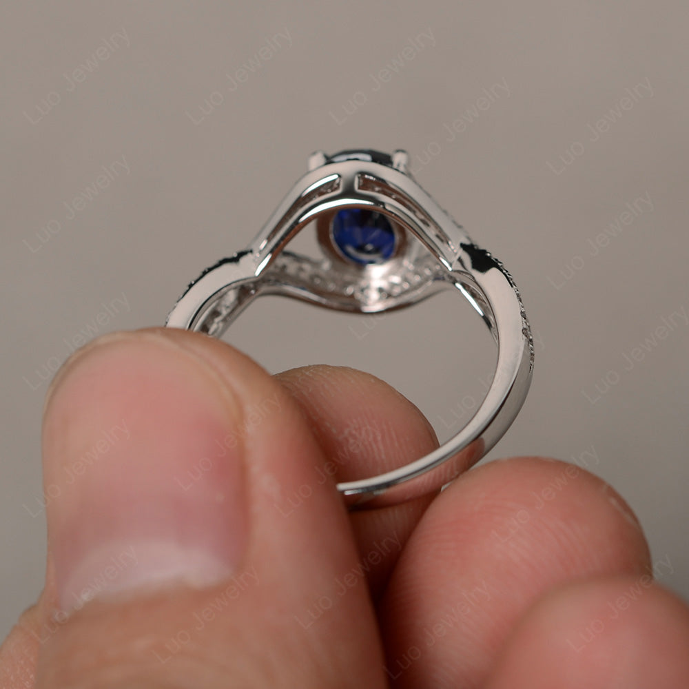 Oval Cut Lab Sapphire Ring Twisted Engagement Ring - LUO Jewelry