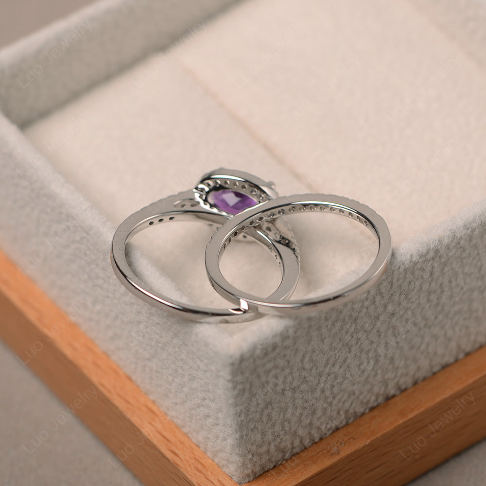 Oval Amethyst Engagement Ring With Wedding Band - LUO Jewelry