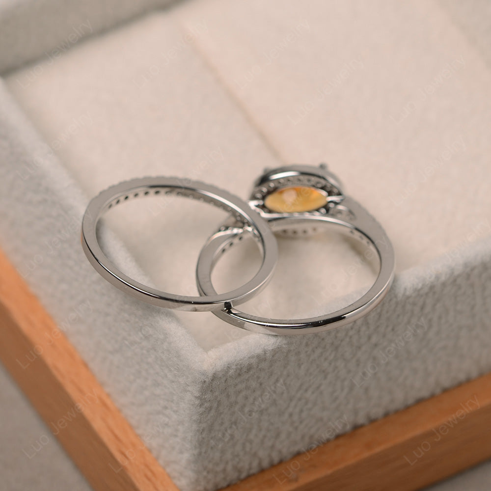 Oval Citrine Engagement Ring With Wedding Band - LUO Jewelry