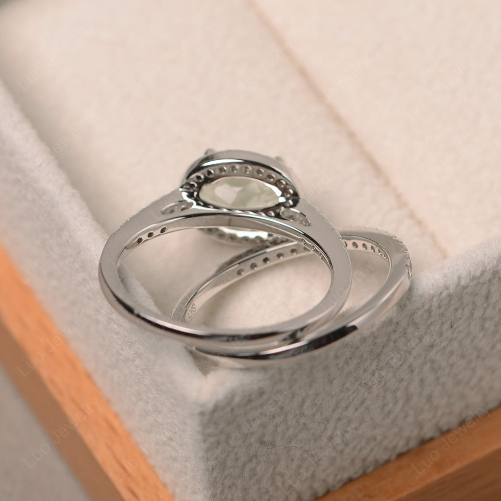 Oval Green Amethyst Engagement Ring With Wedding Band - LUO Jewelry