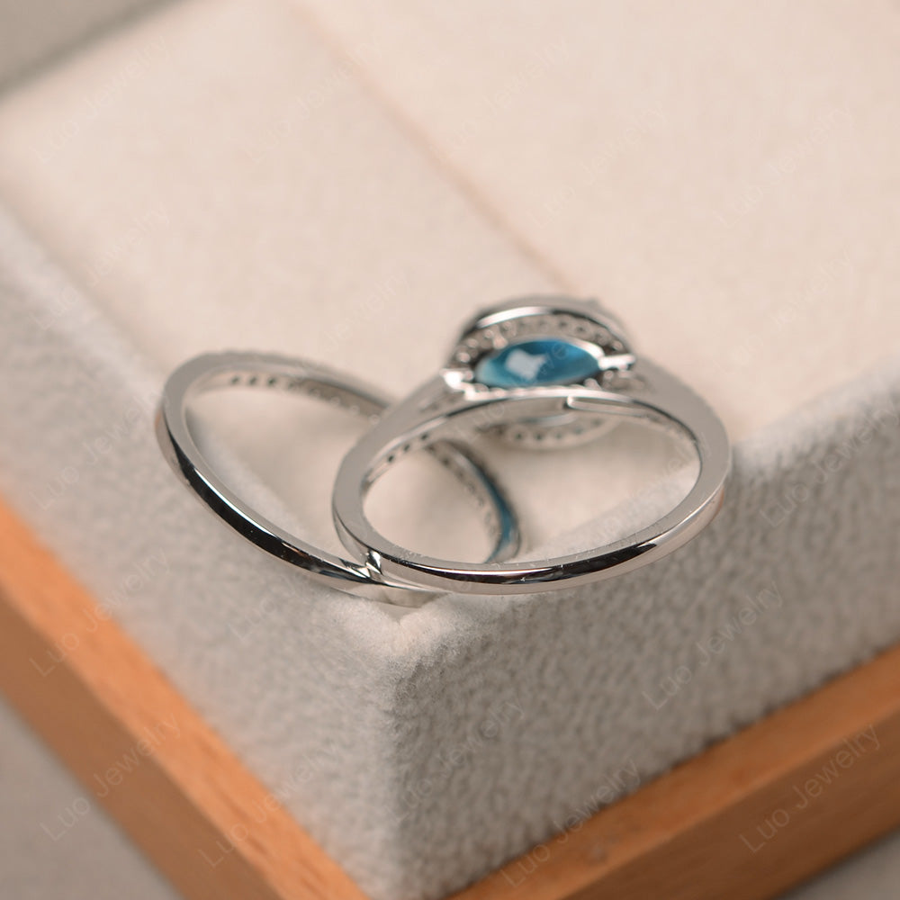 Oval London Blue Topaz Engagement Ring With Wedding Band - LUO Jewelry