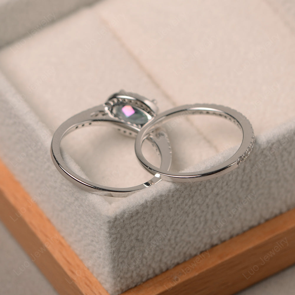 Oval Mystic Topaz Engagement Ring With Wedding Band - LUO Jewelry