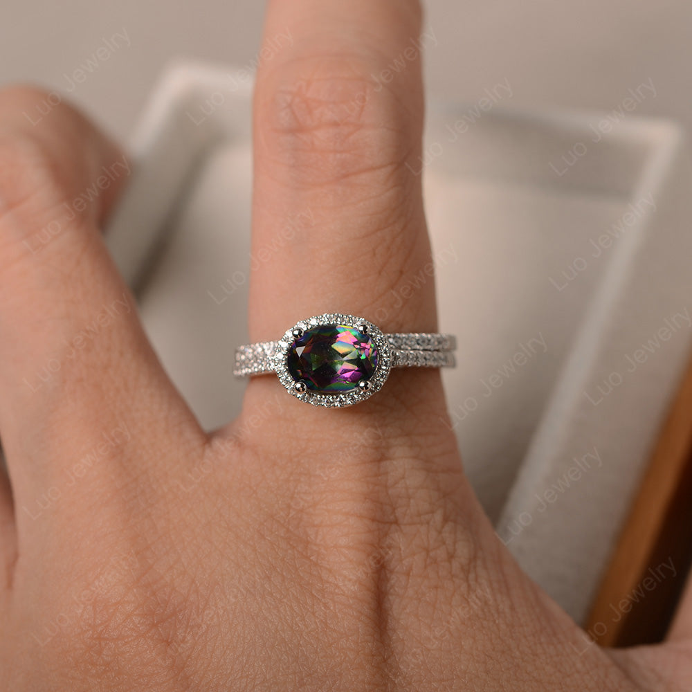 Oval Mystic Topaz Engagement Ring With Wedding Band - LUO Jewelry